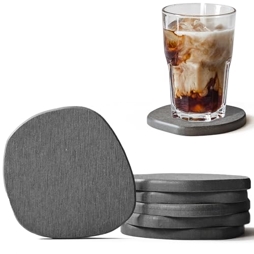 Diatomaceous Earth Coasters Set of 6 for Drinks, Moisture Water Absorbent Stone Coasters for Table Desk at Work, Water Absorbing Instant Drying Diatomite, Modern Dark Grey - color: Dark Grey, size: 6