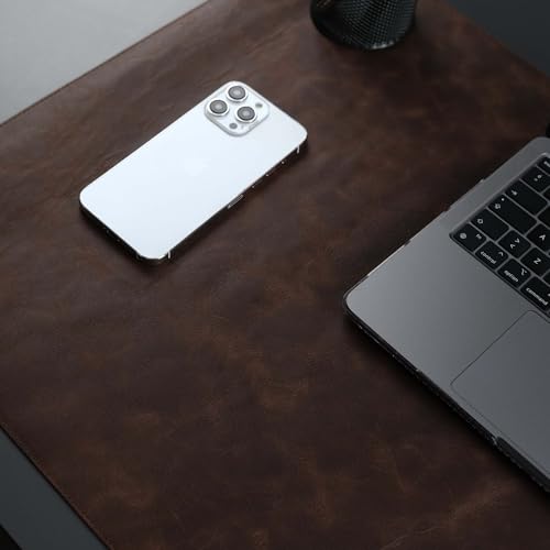 Jersey Genuine Calfskin Leather Desk Pad, Office Desk Mat with Non-Slip Bottom, Smooth Surface for Mouse & Keyboard, Desk Protector (36x19 inches) (Dark Brown) - color: Dark Brown