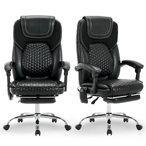 MALOL 300 lbs Massage Office Chair Set of 2, Big and Tall Desk Chair with 3-Level Heat and Footrest, PU Leather Ergonomic Executive Computer Chair with Side Pocket, Black - color: Black, size: Set of 2, style: Classic