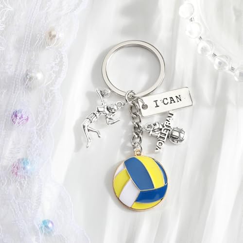 Sports Ball Keychain with Volleyball Baseball Soccer Basketball Football Charms Athletic Gift for Men - color: Volleyball