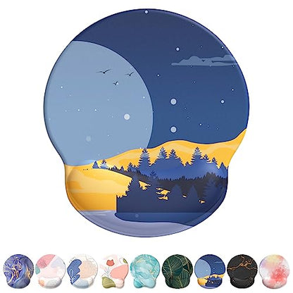 eulps Mouse Pad with Wrist Rest, Comfortable Computer Mousepad with Gel Wrist Support Smooth Surface and Non-Slip PU Base for Pain Relief, Laptop, Office & Home (Moon Night) - color: Moon Night
