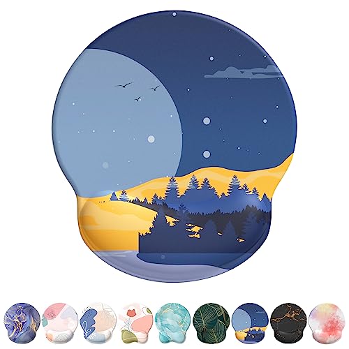 eulps Mouse Pad with Wrist Rest, Comfortable Computer Mousepad with Gel Wrist Support Smooth Surface and Non-Slip PU Base for Pain Relief, Laptop, Office & Home (Moon Night) - color: Moon Night