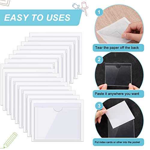 Chinco 30 Pcs Self Adhesive Pockets, Bin Labels for Storage Bins, Clear Pocket Label Sleeves, Plastic Index Card Holder with Top Open for Organizing Bins Box Drawer(2.75 x 3.5 Inches) - size: 3.9 x 3.1 Inches