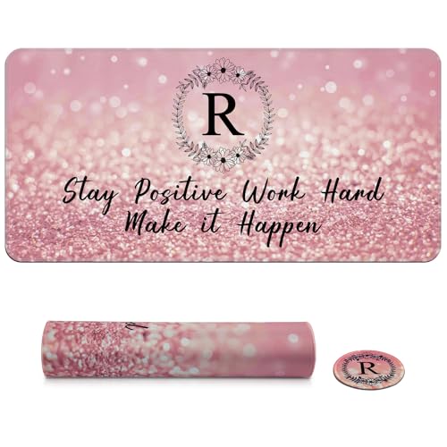Large Gaming Mouse Pad with Coaster,Desk Matt for Desktop,Desk Mat-Pink R | Desk Pad,XXL Cute Desk Mat Cover for Computer Keyboard Laptop Women Office Home Decor, 31.5'' x15.6'' - color: A93-Letter R