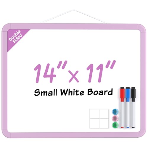 MaxGear 14" x 11" Double-Sided Dry Erase Whiteboard for Wall, Purple Frame | Hanging Mini White Board, Includes 3 Dry Erase Markers 3 magnets Double Sided Tapes, Portable for Planning, Home, Office - color: Purple, size: 14"W x 11"H