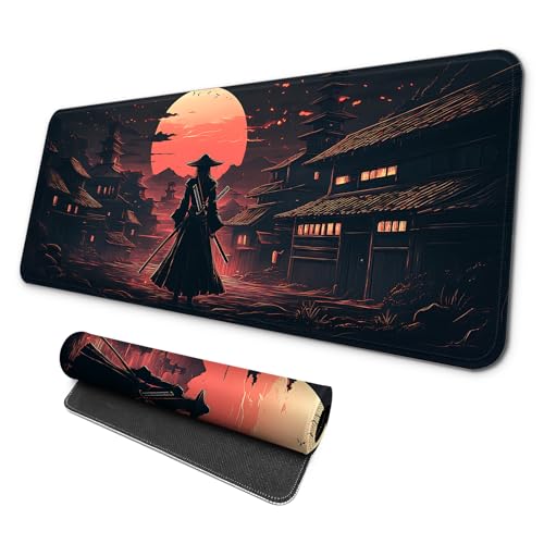 MAY FLOWER Gaming Mouse pad, Large Laptop Mousepad, Full Keyboard Mat, Long Computer Mouse Mat for Home and Office, Anti-Slip Rubber Base, 31.5 x 11.8 Inches (Samurai) - color: Samurai