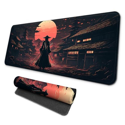 MAY FLOWER Gaming Mouse pad, Large Laptop Mousepad, Full Keyboard Mat, Long Computer Mouse Mat for Home and Office, Anti-Slip Rubber Base, 31.5 x 11.8 Inches (Samurai) - color: Samurai