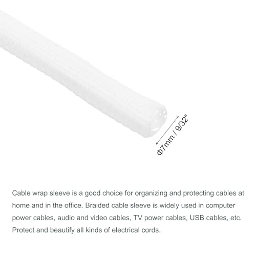 MECCANIXITY Split Sleeve Wire Loom 9/32" 25Ft White Self Wrapping Braided Sleeve UL94-V2 Fireproof PET Sleeving for Automotive, Home Cable Management - color: White, size: 9/32 Inch x 25Ft