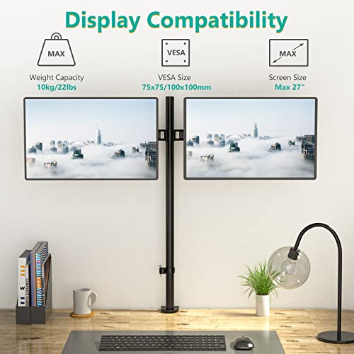 WALI Extra Tall Dual LCD Monitor Fully Adjustable Desk Mount Fits 2 Screens up to 27 inch, 22 lbs. Weight Capacity per Arm (M002XL), Black - size: 13"-27", style: Dual