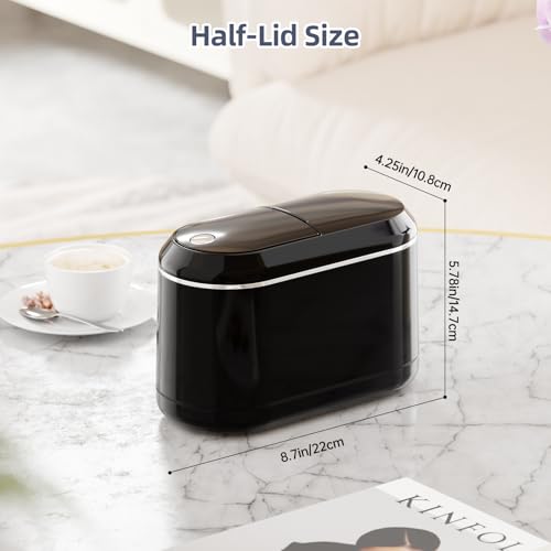 PAVSTINE Mini Trash Can for Desk with 5 Rolls Trash Bags, Black Half-Lid | Space-Saving Small Press-Top Countertop Garbage Bin, Easy Move, Removable Vintage Stylish Waste Basket for Vanity/Table - color: Black Half-Lid