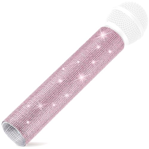 Facmogu MIC NOT Include Pink Microphone Decorative Sleeve, Wireless Microphone Cover, Pretend Glitter Bedazzled Microphones Sleeve, Sparkly Bling Rhinestones Mic Cover for Disco Stage Party & TV Show - color: Pink