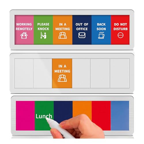 Office Door Signs with 6 Printed Status Options – Do Not Disturb, Out of Office, In a Meeting, Please Knock, Work from Home, Back Soon – Includes Custom Personalized Blank Sticker for Privacy Workspace or Studio Available and Away - style: Silver & Icon