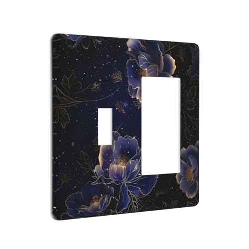 Navy Blue Floral Vintage Flower Dark Watercolor Outlet Covers 1 Toggle 1 Rocker Combination Decorative Wall Plate Electrical Switch Plates Light Switch Cover Plate for Bedroom Living Room Decor - color: Navy Blue Floral Vintage Flower Dark Watercolor, siz