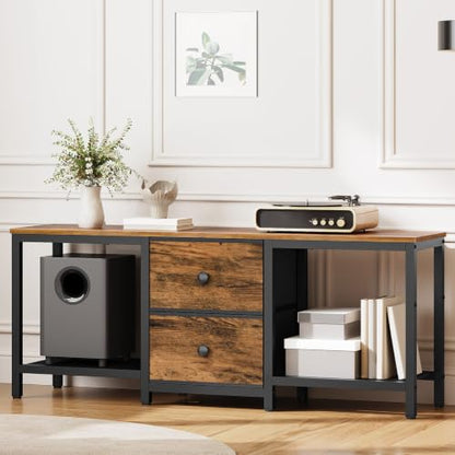 TV Stand for TVs up to 55", Entertainment Center with 2 Fabric Drawer | Media Console with Shelves, 2-Tier Media Console Table with Wooden Shelves, Television Stands for Living Room, Bedroom - color: Rustic Brown