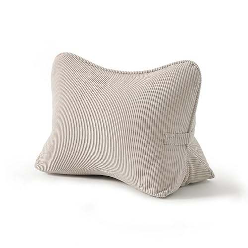 Pat. Pend. Corduroy Lumbar Support Back Pillow for Watching TV, Reading & Gaming, Ergonomic Triangle Support Cushion for Sofa, Armchair & Bed Sitting, Removable Washable Cover, Beige Gray - color: Beige Gray