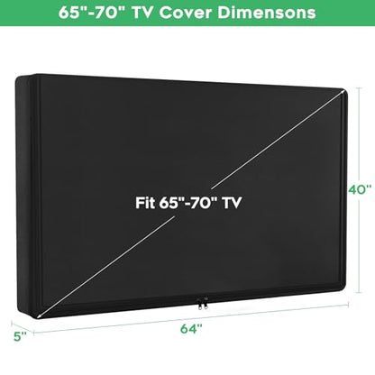 Outdoor Waterproof and Weatherproof TV Cover 65-70 Inch with Zipper, 70 Inch Outdoor Flat Panel TV Cover, Black Thick Fabric All Around Protector - size: 65-70 inches