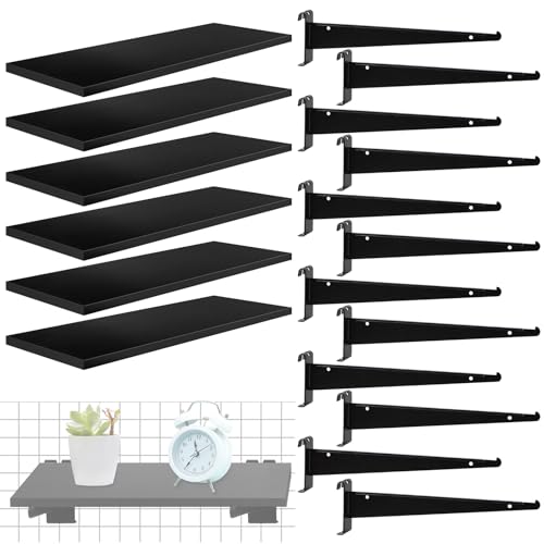 6 Pack Gridwall Shelf with Metal Brackets, 16"x 8" Wooden Gridwall Shelves Heavy Duty Gridwall Shelving Organizer Accessories for Garage, Visualizer, Workbench and Bitchenette (16x8x0.6) - style: 6PACK,16×8inch