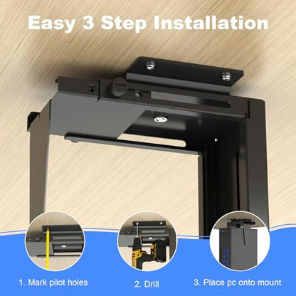 Suptek Adjustable Under Desk and Wall PC Mount,3.74 to 8.26 inch Wide Computer Case CPU Hanger Holder 360 Degree Rotatable Under-Desk PC Hanging Stand Holder Mount (ZJJ001) - size: MAX 8.27"(W) Desk PC Mount