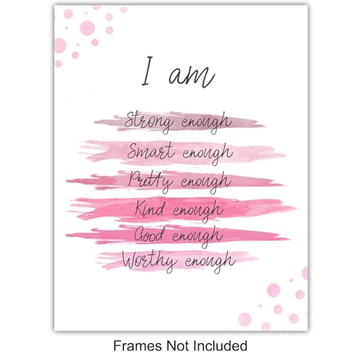 YELLOWBIRD ART & DESIGN Inspirational Quotes Wall Decor - Pink Motivational poster Set - Positive Affirmations Wall Art - Encouraging Gift for Women Girls - I Am - Inspiring Wall Art - UNFRAMED 8x10