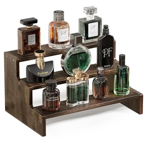 ProCase Wooden Cologne Organizer for Men, 3 Tier Perfume Organizer, Mens Cologne Stand Holder Storage, Display Riser Shelf Rack for Fragrances Candles Cosmetics Cupcake Figure Spice -Brown - color: Brown, size: 3-Tier (7.17" Height)