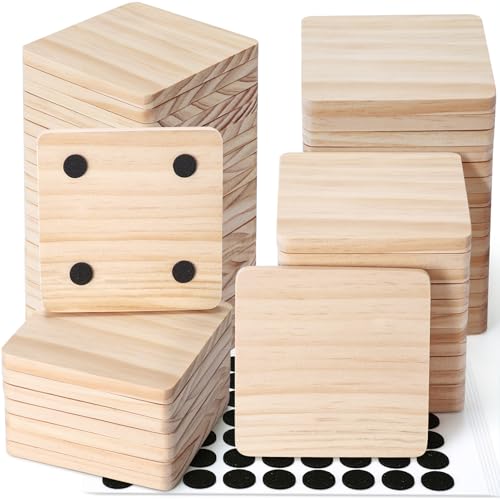 60 Pieces Unfinished Wood Coasters, GOH DODD 4 Inch Wooden Blanks with Non-Slip Pads for Laser Engraving Wood Burning Staining Painting Decoupage Housewarming Gifts Wedding Crafts Education, Square - color: Suqare-60pieces