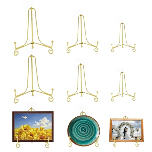 Iron Plate Stands for Display, Foldable Book Holder & Easel Stand for Sign, Versatile Poster Stand and Small Plate Stand for Home Decor, Art, Photo Frame, Card, Crystal Display (Gold, 4 6 8 inch (6Pcs)) - color: Gold, size: 4 6 8 inch (6Pcs)