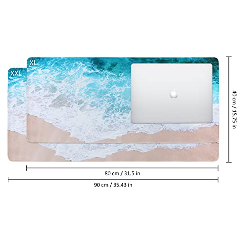 iCasso Extended Gaming Mouse Pad (35.4x15.7 in), Large Non-Slip Rubber Base Mousepad with Stitched Edges, Waterproof Keyboard Mouse Mat Desk Pad for Work, Game, Office, Home - Beach - color: Beach