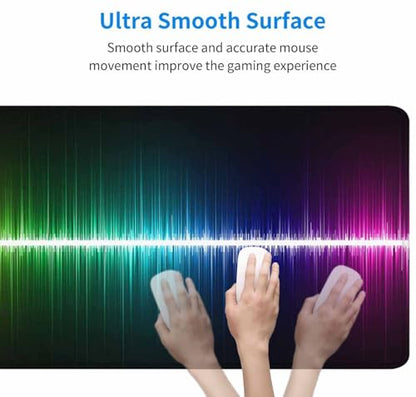 Large Extended Gaming Mouse Pad with Stitched Edges, Non-Slip Rubber Base Mouse Pad for Office, Computer, Keyboard, Laptop and Home Desk Pad 31.5X11.8 Inch Rainbow Audio Wave - color: Rainbow Audio Wave, size: 31.5L x 11.8W inches