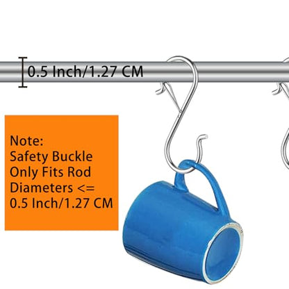 12 PCS S Hooks for Hanging with Safety Buckle | 3.5 inch Heavy Duty Metal S Shaped Hooks Stainless Steel for Hanging Kitchen Utensil, Cups, Pots, Plants, Bags, Hat (Silver) - color: Silver
