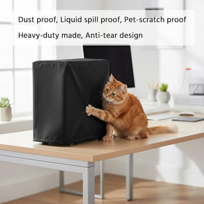 CPU Dust Cover Small Size CPU Computer Desktop Gaming PC Mid-Tower Full Body Protective Cover Case with Adjustable Solid Cord Tight Rope Black - size: 9Wx16Dx16H in