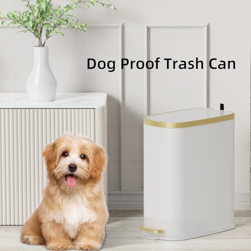 KUK Small Bathroom Trash Can with Lid Soft Close, Step Pedal, 2.6 Gal Stainless Steel Garbage Can with Removable Inner Bucket, Anti-Fingerprint Wastebasket for Office, Bedroom, Toilet (White) - color: Matt White-J-P