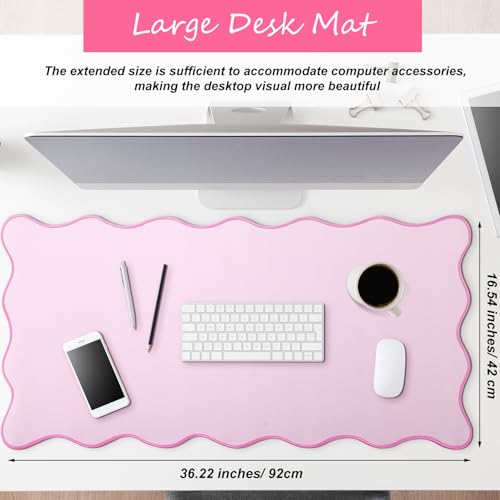 Hahafelt Scalloped Desk Mat Large Desk Pad Cute Coquette Table Mat Back to School Preppy Table Make up Pad Nonslip Graduation Gift with Stitching Waterproof Gaming(Pink,36 x 17 Inches) - color: Pink, size: 36 x 17 Inches