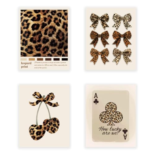 CRAFTYMELODY Trendy Leopard Wall Art Prints Set of 4 Funky Poster Wall Decor Street Art Home Artworks for Library Gallery Living Dining Room Bedroom Bathroom Home Decoration 8x10 Inch Unframed - color: Leopard