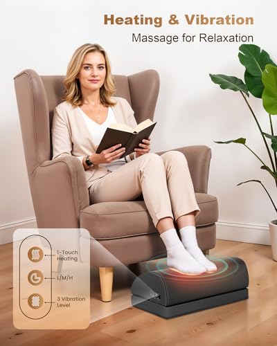 Beleduc Heated Foot Rest Under Desk at Work, Ergonomic Under Desk Foot Stool with Vibration Massage, Memory Foam Footrest, 3 Adjustable Height, Non-Slip