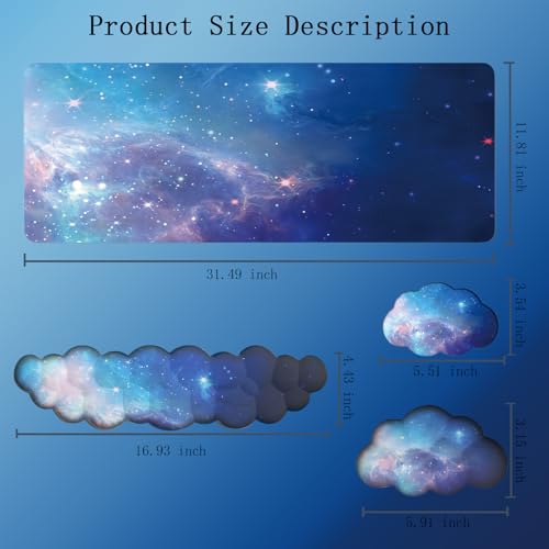 Cloud Wrist Rest Keyboard Galaxy Mouse Pad Set Gradient Blue Large Desk Mat Ergonomic Space Wrist Pad Memory Foam Non-Slip Stars Wrist Support for Computer Laptop Gaming Home Office Relief Typing Pain - color: 4pcs Blue Galaxy
