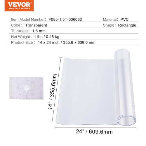 VEVOR Plastic Table Cover, 14 x 24 Inch 1.5 mm Rectangle Thick Clear PVC Desk Mat Protector,Waterproof & Easy Cleaning Desk Pad Tablecloth, for Office, Dresser, Dining Room, Night Stand - size: 24" x 14" (Rectangular)