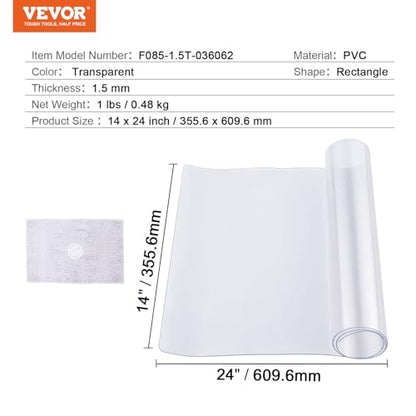 VEVOR Plastic Table Cover, 14 x 24 Inch 1.5 mm Rectangle Thick Clear PVC Desk Mat Protector,Waterproof & Easy Cleaning Desk Pad Tablecloth, for Office, Dresser, Dining Room, Night Stand - size: 24" x 14" (Rectangular)