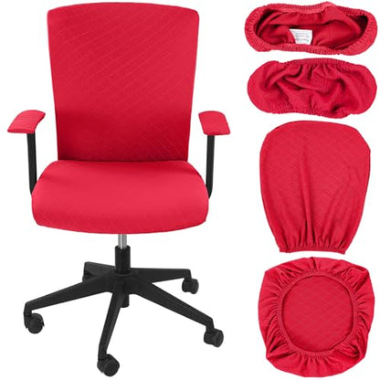 Tallew 4 Pcs Office Chair Covers Set Computer Universal Protective Stretchable Chair Seat Covers Desk Armrest Slipcovers Pads Office Cushion Backrest for Rotating(Red) - color: Red