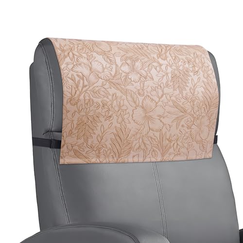 Recliner Headrest Protector,Non Slip Waterproof Headrest Cover,Leather Recliner Headrest Cover for Sofa,Furniture,Living Room,Office Chair(1-Carved Apricot) - color: 1-carved Apricot
