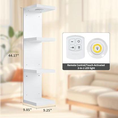 LinTimes 4-Tier LED Wall Shelf with Remote Control, White Floating Shelves Unit, Wall Mounted Display Storage - size: 4 Tier