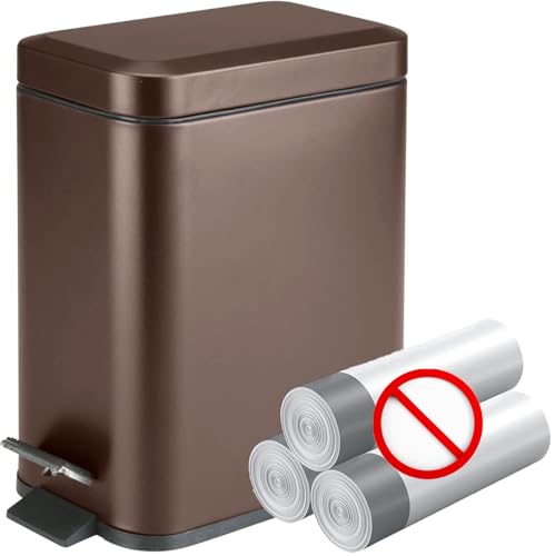 Homie Soft Close, Slim Trash Can 1.6 Gallon with Anti - Bag Slip Liner and Lid, Use as Mini Garbage Basket, Slim Dust Bin, or Decor in Bathroom, Restroom, Kitchen, or Bedroom (Bronze) - size: 1.6 Gallon