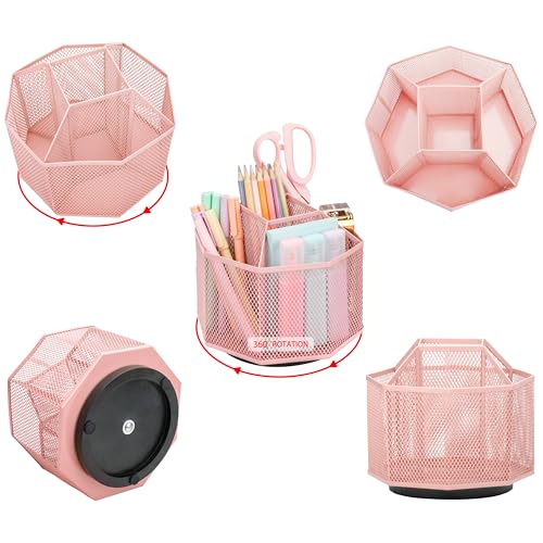 Exerz Desk Organiser/Mesh Desk Tidy Candy/Pen Holder/Multifunctional Organiser 360 Rotating - color: Light Pink