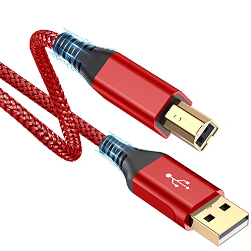 sweguard Printer Cable 10ft, USB 2.0 USB-A to USB-B Cord, High Speed Nylon Braided Scanner Printer Cord for HP Canon Dell Epson Brother Lexmark Xerox Samsung Piano DAC & More - Red - color: red, size: 6.6ft