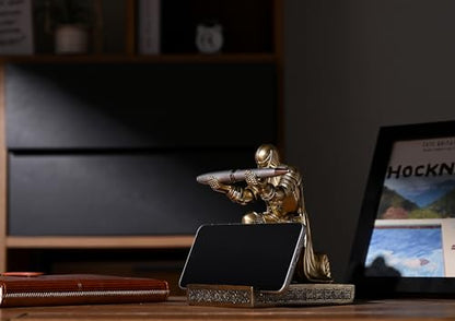 Windbreaker Soldier Knight Pen Holder Personalized Desk Accessory, Mobile Phone & Gaming Controller Holder, Device Stand Gift for Medieval Enthusiasts (Bronze) - color: Bronze