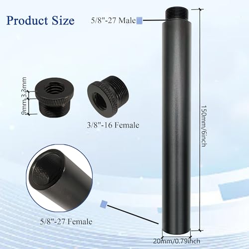 Mic Stand Extension Tube with 3/8" to 5/8" Microphone Extension Pipe Adapter for Mic Booms,Arm Stand 2 Pack