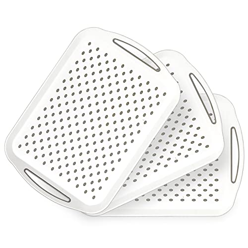 17.7" x 12.5" Anti-Slip Serving Trays with Handles, 3 Pcs X-Large Rectangular Food Serving Tray for Lap, Food Trays for Eating on Couch, Breakfast Tray, Reusable and Durable, White - color: White