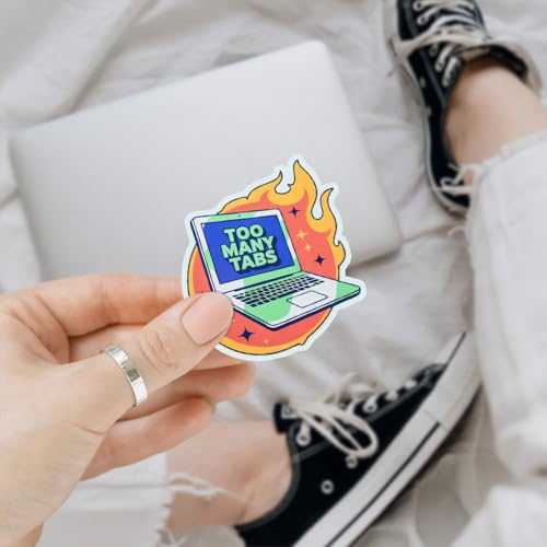 3 Pcs Too Many Tabs Sticker, Funny Computer Humor Sticker, Laptop on Fire Meme Stickers, Sarcastic Work from Home Quote Stickers Die-Cut Waterproof for Laptop Water Bottle Phone Window Helmet
