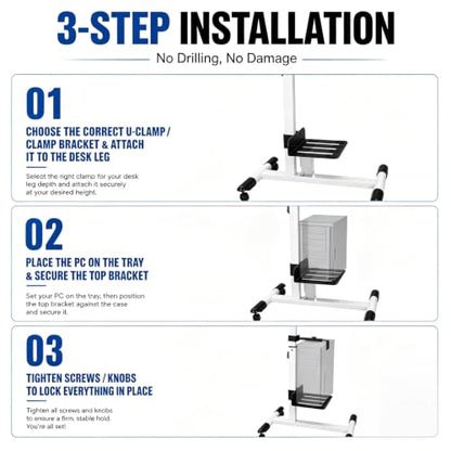 Relaxweex Under Desk PC Mount for Standing Desk Fits 65×45mm, 75×45mm, 80×50mm Leg PC Under Desks Mount 50lb Computer Holder Under Table Adjustable Computer Holders Clamp on Leg Holder & Non Slip Pad - size: 65×45mm,75×45mm,80×50mm