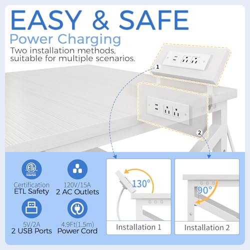 METYERRY Large Printer Stand with Power Outlet, with Height Adjustable Storage Shelf, 3 Tier Rolling Printer Cart with Industrial Wheels, 23.6 x 23.6 Inches Printer Table for Home Office, White - color: White