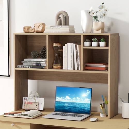 Giantex Desktop Bookshelf, Countertop Storage Hutch with 4 Shelves for Computer Desk, Dressing Tabletop Display Rack, Multipurpose Desk Hutch Storage Organizer for Home Office Dorm, Natural - color: Natural, size: 4 Shelves (28.5"H)